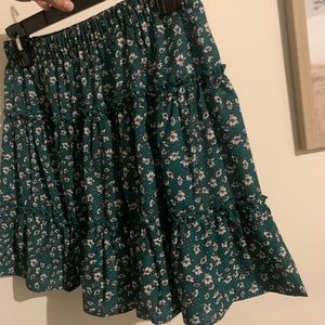 Forest green with white flower pattern skirt